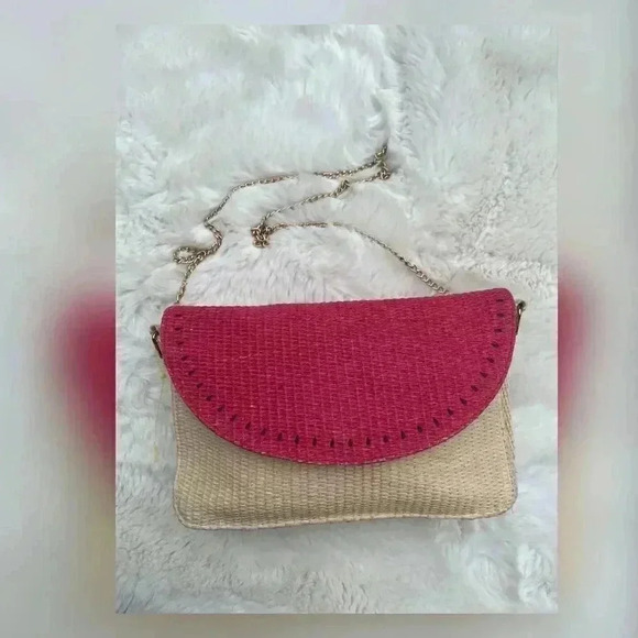 Escada Sorbetto Rosso Watermelon Straw Handbag/Purse/Crossbody - Picture 4 of 6